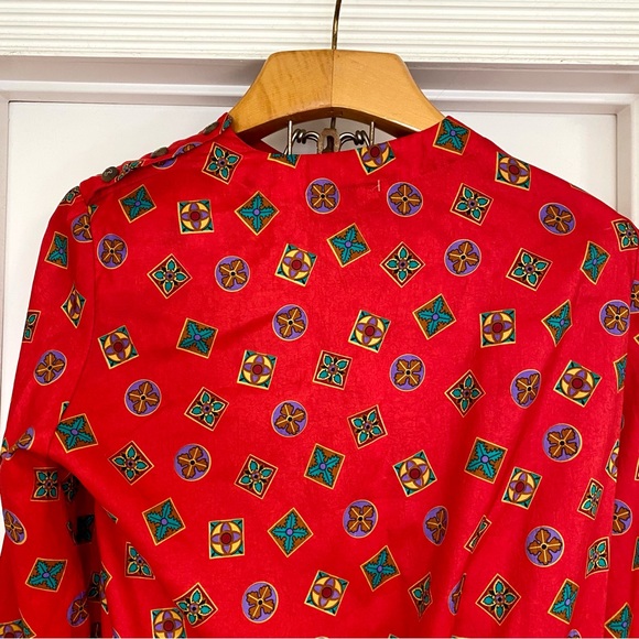 Vintage 80s Two Piece Skirt & Top Set Red Printed Medallion Design Large - NWT - Picture 9 of 11